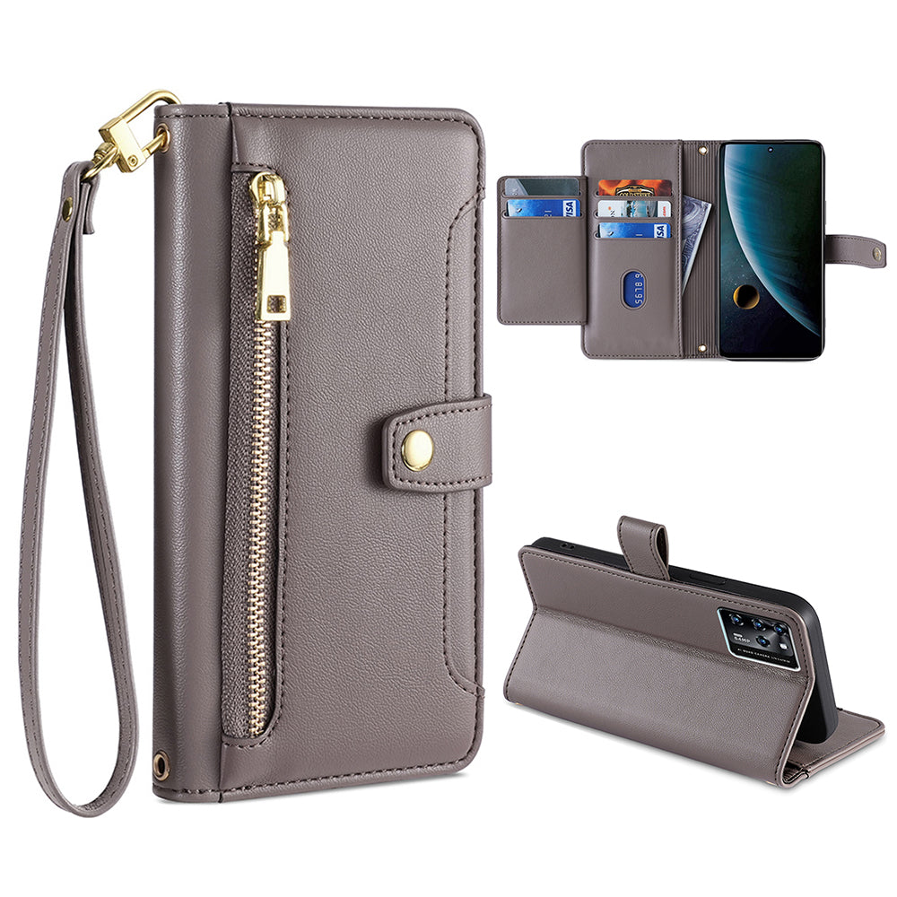 For ZTE Blade V30 Fully Wrapped PU Leather Stand Case Zipper Pocket Card Slots Flip Phone Cover with Wrist Strap and Shoulder Strap For ZTE Blade V30 Fully Wrapped PU Leather Stand Case Zipper Pocket Card Slots Flip Phone Cover with Wrist Strap and Shoulder Strap